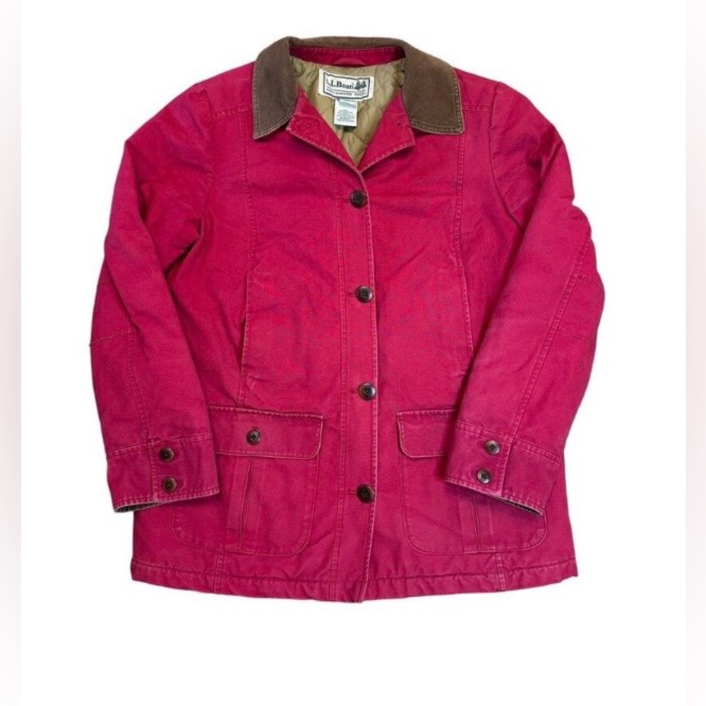 L.L. Bean Women's Raspberry Canvas Jacket with Corduroy Collar